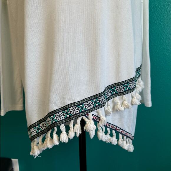 Umgee USA White Long Sleeve Tassel Trim Women's Blouse Small - Picture 7 of 9